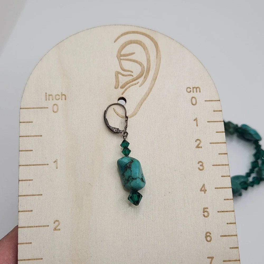 Boho‎ Turquoise Malachite 925 Sterling Silver Bracelet Earrings Set Green Glass